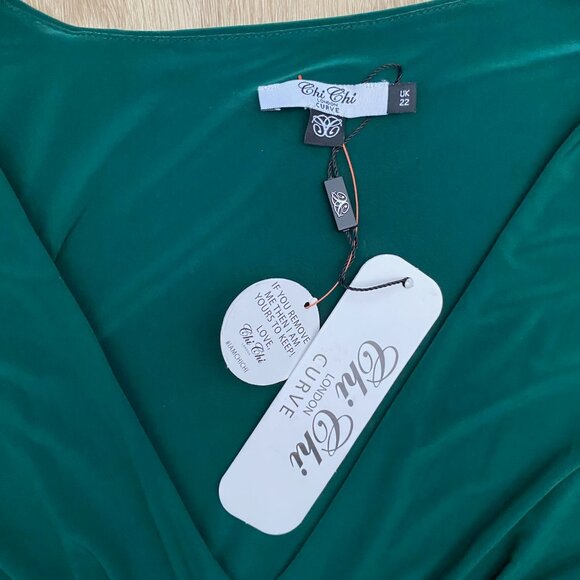 NWT Chi Chi Mini Bodycon Dress V Neck Split Sleeve Stretch Green Womens Size 18 - Picture 10 of 13